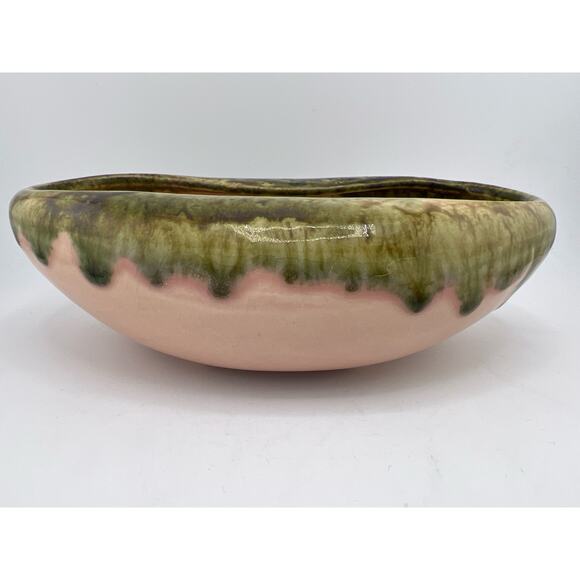 Vintage‎ UPCO 909 Art Pottery Planter Pink & Green Drip Atomic MCM Bowl Vase - Picture 1 of 9